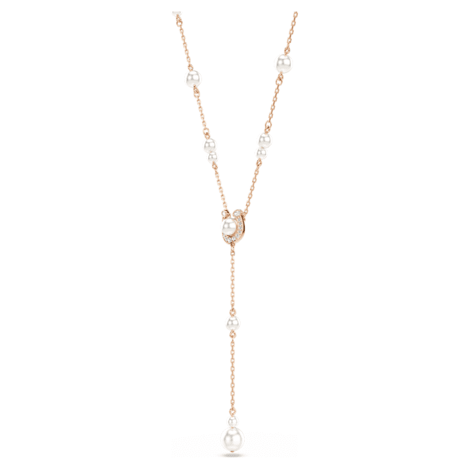 Collier Symbolica en Y avec perles de cristal, pavé, fer à cheval, blanc, plaqué or rose Collier Symbolica en Y avec perles de cristal, pavé, fer à cheval, blanc, plaqué or rose