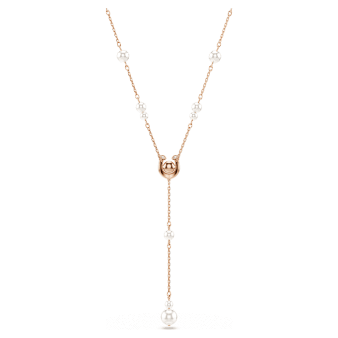 Collier Symbolica en Y avec perles de cristal, pavé, fer à cheval, blanc, plaqué or rose Collier Symbolica en Y avec perles de cristal, pavé, fer à cheval, blanc, plaqué or rose