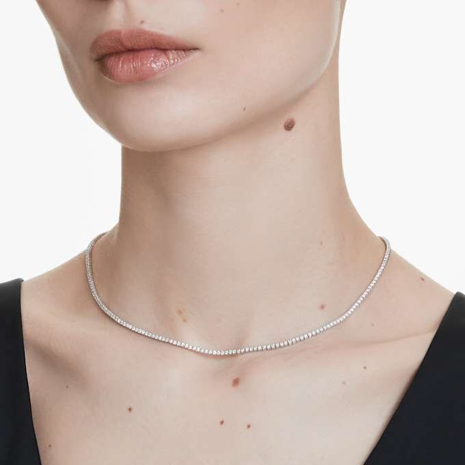 Collier tennis Eternity avec diamants synthétiques, 3 carats au total, forme ronde, or blanc 14 carats Collier tennis Eternity avec diamants synthétiques, 3 carats au total, forme ronde, or blanc 14 carats