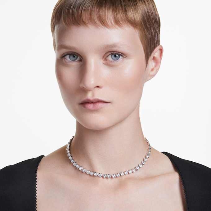 Collier tennis Imber, taille ronde, blanc, plaqué rhodium Collier tennis Imber, taille ronde, blanc, plaqué rhodium