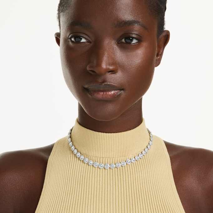 Collier Una Angelic, taille ronde, moyen, blanc, plaqué rhodium Collier Una Angelic, taille ronde, moyen, blanc, plaqué rhodium