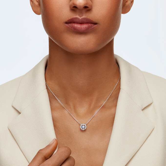 Collier Una, taille ronde, bleu, plaqué rhodium Collier Una, taille ronde, bleu, plaqué rhodium