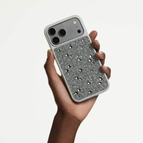 Coque de smartphone haut de gamme à cristaux à dos plat, iPhone® 17 Pro Max, couleur argentée