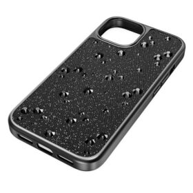 Coque de smartphone haute avec cristaux à dos plat, iPhone® 15, noir