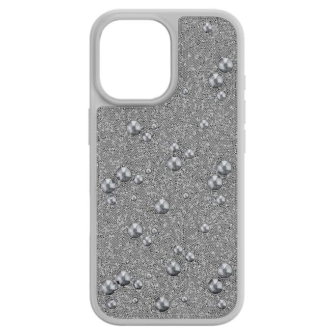 Coque de smartphone High à dos plat ornée de cristaux, iPhone® 17, couleur argentée Coque de smartphone High à dos plat ornée de cristaux, iPhone® 17, couleur argentée