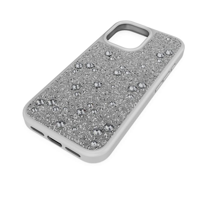 Coque de smartphone High à dos plat ornée de cristaux, iPhone® 17, couleur argentée Coque de smartphone High à dos plat ornée de cristaux, iPhone® 17, couleur argentée