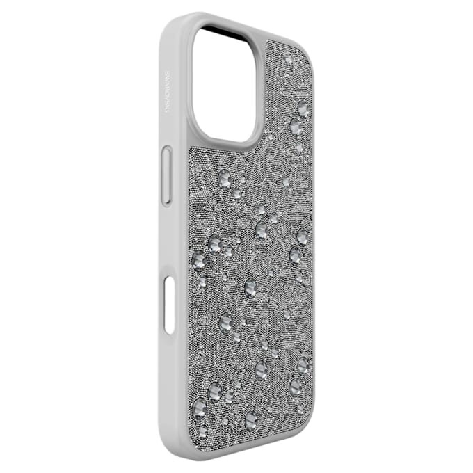 Coque de smartphone High à dos plat ornée de cristaux, iPhone® 17, couleur argentée Coque de smartphone High à dos plat ornée de cristaux, iPhone® 17, couleur argentée