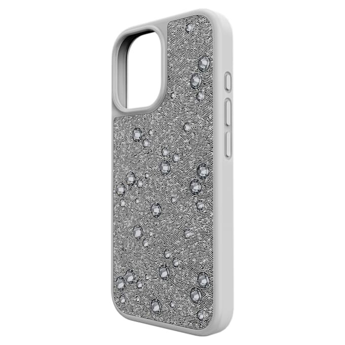 Coque de smartphone High à dos plat ornée de cristaux, iPhone® 17, couleur argentée Coque de smartphone High à dos plat ornée de cristaux, iPhone® 17, couleur argentée