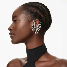 Ear cuff « Swan » de la collection « The Vienna Collection », blanc, plaqué ruthénium