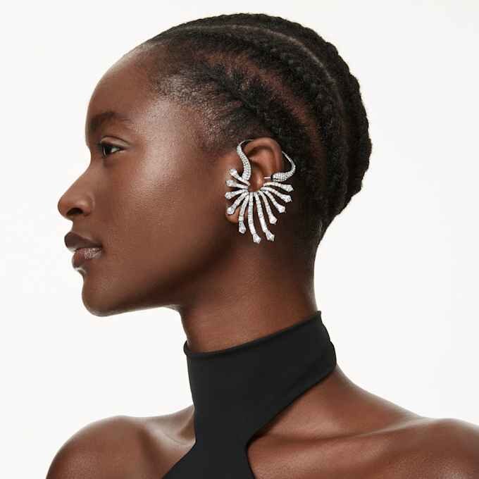 Ear cuff « Swan » de la collection « The Vienna Collection », blanc, plaqué ruthénium Ear cuff « Swan » de la collection « The Vienna Collection », blanc, plaqué ruthénium