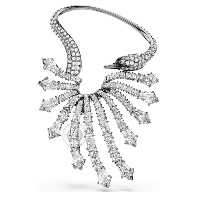 Ear cuff « Swan » de la collection « The Vienna Collection », blanc, plaqué ruthénium Ear cuff « Swan » de la collection « The Vienna Collection », blanc, plaqué ruthénium