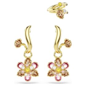 Ensemble de boucles d’oreilles Idyllia (3 pièces), tailles variées, motif floral, multicolores, plaqué or