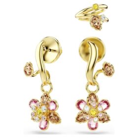 Ensemble de boucles d’oreilles Idyllia (3 pièces), tailles variées, motif floral, multicolores, plaqué or
