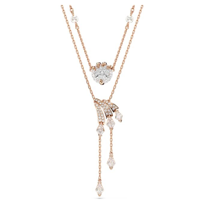 Ensemble de colliers Dragon & Phénix (2), perles de cristal, griffe de dragon, blanc, plaqué or rose Ensemble de colliers Dragon & Phénix (2), perles de cristal, griffe de dragon, blanc, plaqué or rose