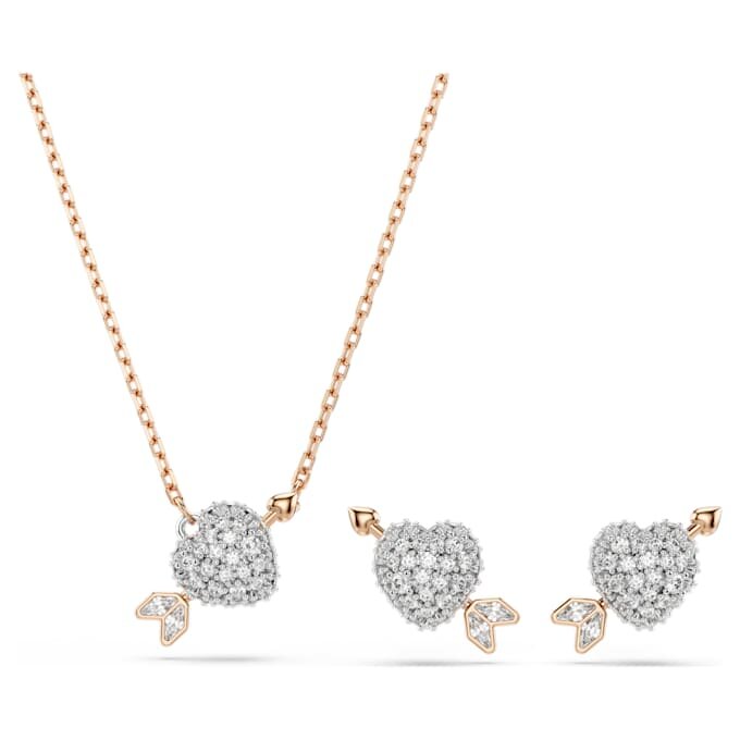 Ensemble Idyllia, tailles variées, cœur et flèche, plaqué or blanc et or rose Ensemble Idyllia, tailles variées, cœur et flèche, plaqué or blanc et or rose