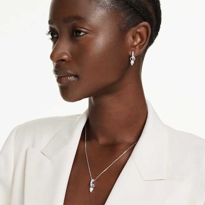 Ensemble Mesmera : taille poire, taille ronde, blanc, plaqué rhodium Ensemble Mesmera : taille poire, taille ronde, blanc, plaqué rhodium