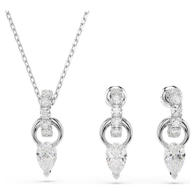 Ensemble Mesmera : taille poire, taille ronde, blanc, plaqué rhodium Ensemble Mesmera : taille poire, taille ronde, blanc, plaqué rhodium