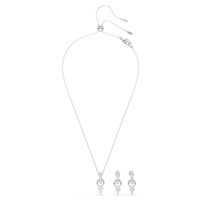 Ensemble Mesmera : taille poire, taille ronde, blanc, plaqué rhodium Ensemble Mesmera : taille poire, taille ronde, blanc, plaqué rhodium