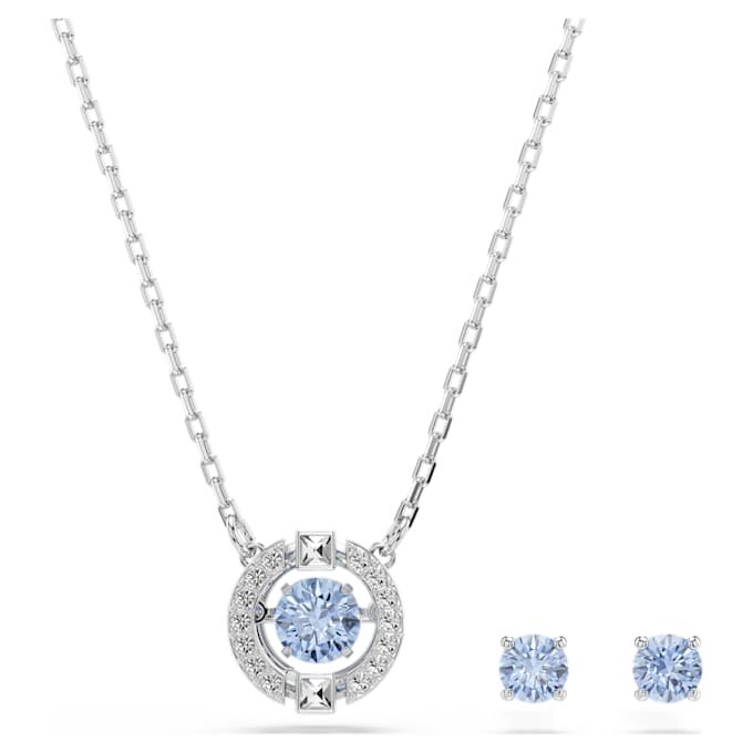 Ensemble Una, taille ronde, bleu, plaqué rhodium Ensemble Una, taille ronde, bleu, plaqué rhodium