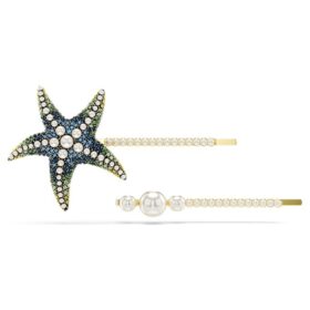 Lot de 2 épingles à cheveux Idyllia, perles de cristal, étoile de mer, multicolores, plaquées or