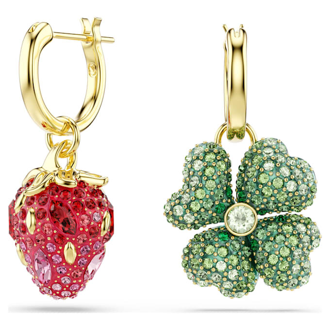 Lot de boucles d’oreilles pendantes Idyllia (3), coccinelle, trèfle, fraise, multicolores, plaqué or Lot de boucles d’oreilles pendantes Idyllia (3), coccinelle, trèfle, fraise, multicolores, plaqué or