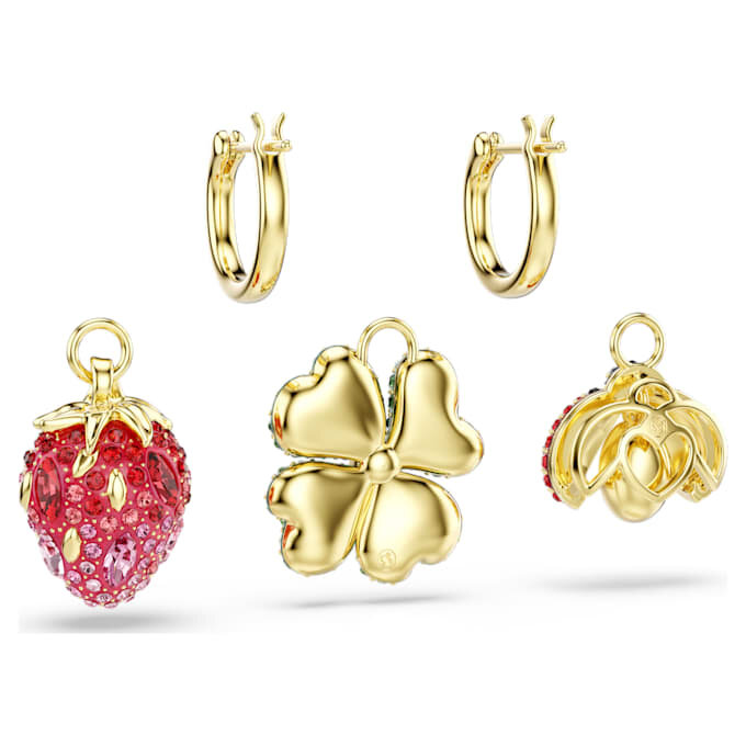Lot de boucles d’oreilles pendantes Idyllia (3), coccinelle, trèfle, fraise, multicolores, plaqué or Lot de boucles d’oreilles pendantes Idyllia (3), coccinelle, trèfle, fraise, multicolores, plaqué or