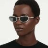 Lunettes de soleil de forme ovale, clip-on 2 en 1, Sk7044, teinte argentée
