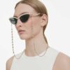 Lunettes de soleil forme œil de chat, chaîne, grises