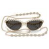Lunettes de soleil forme œil de chat, chaîne, grises