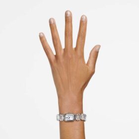 Montre-bracelet à cristaux taille octogonale, blanche, en acier inoxydable
