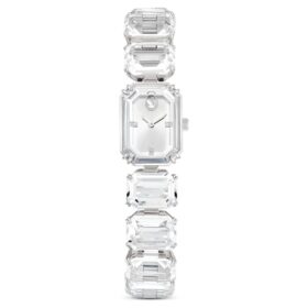 Montre-bracelet à cristaux taille octogonale, blanche, en acier inoxydable