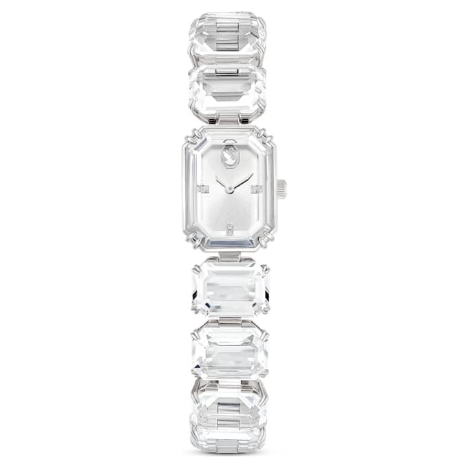 Montre-bracelet à cristaux taille octogonale, blanche, en acier inoxydable Montre-bracelet à cristaux taille octogonale, blanche, en acier inoxydable