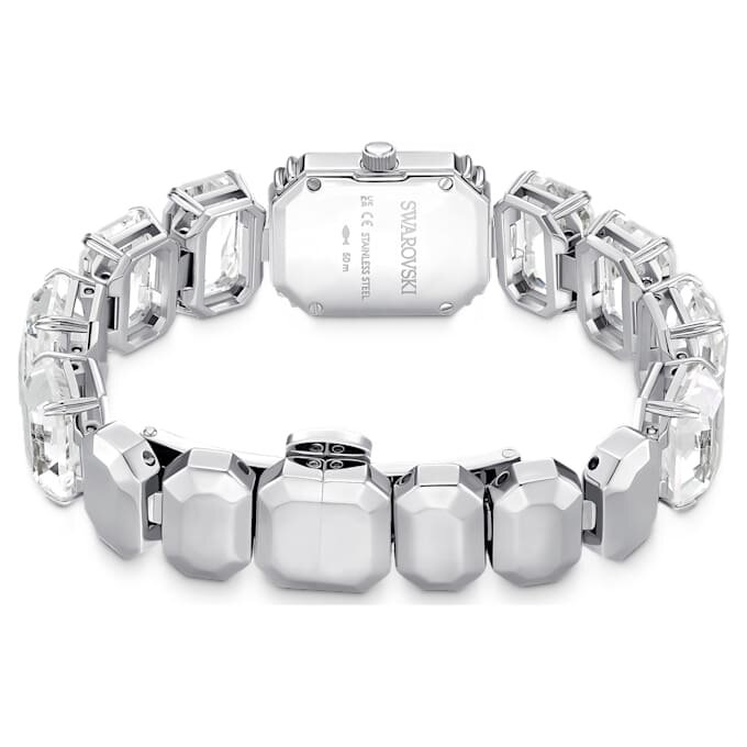 Montre-bracelet à cristaux taille octogonale, blanche, en acier inoxydable Montre-bracelet à cristaux taille octogonale, blanche, en acier inoxydable