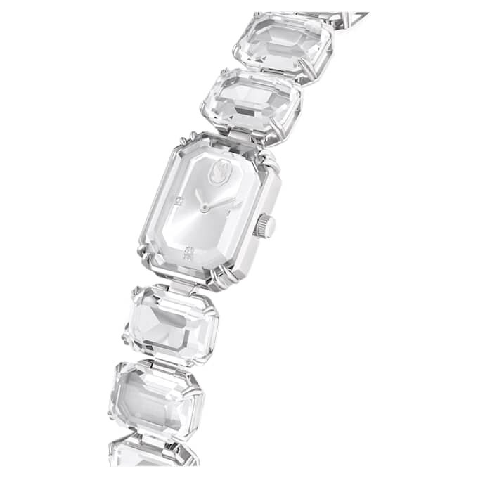Montre-bracelet à cristaux taille octogonale, blanche, en acier inoxydable Montre-bracelet à cristaux taille octogonale, blanche, en acier inoxydable