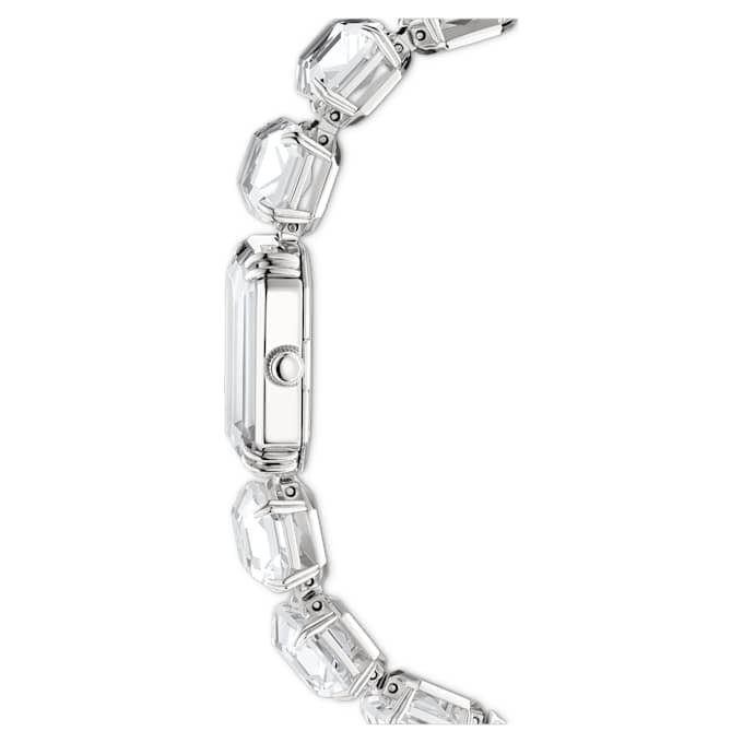 Montre-bracelet à cristaux taille octogonale, blanche, en acier inoxydable Montre-bracelet à cristaux taille octogonale, blanche, en acier inoxydable