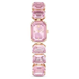 Montre-bracelet à cristaux taille octogonale, rose, finition or rose