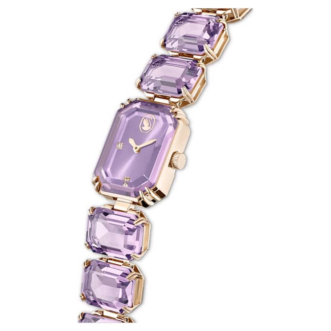 Montre à bracelet à cristaux taille octogonale, violet, finition dorée champagne Montre à bracelet à cristaux taille octogonale, violet, finition dorée champagne
