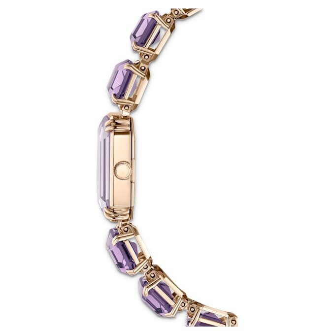 Montre à bracelet à cristaux taille octogonale, violet, finition dorée champagne Montre à bracelet à cristaux taille octogonale, violet, finition dorée champagne