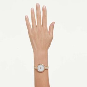 Montre-bracelet Crystalline « Swiss Made », bracelet en métal, beige, finition couleur or rose