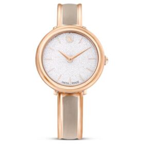 Montre-bracelet Crystalline « Swiss Made », bracelet en métal, beige, finition couleur or rose
