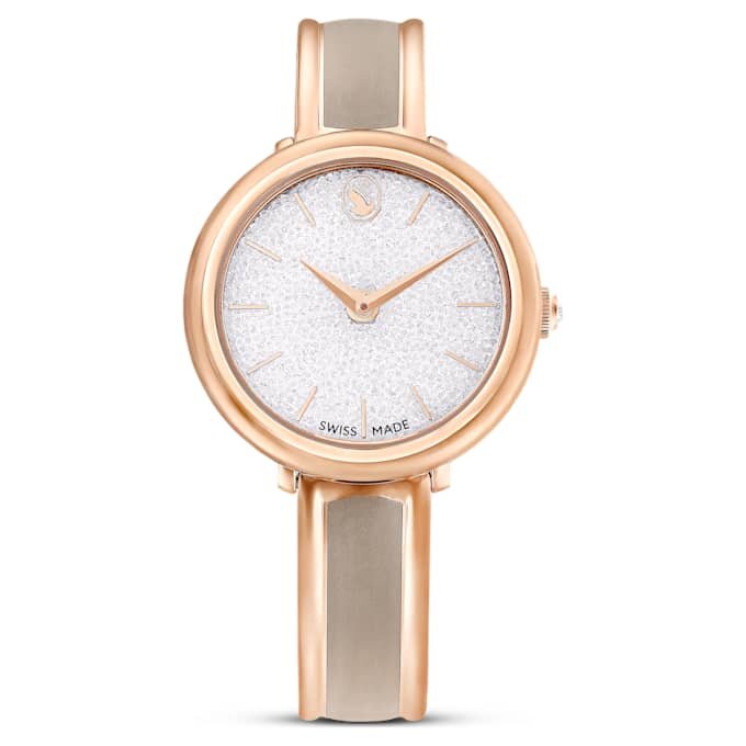 Montre-bracelet Crystalline « Swiss Made », bracelet en métal, beige, finition couleur or rose Montre-bracelet Crystalline « Swiss Made », bracelet en métal, beige, finition couleur or rose