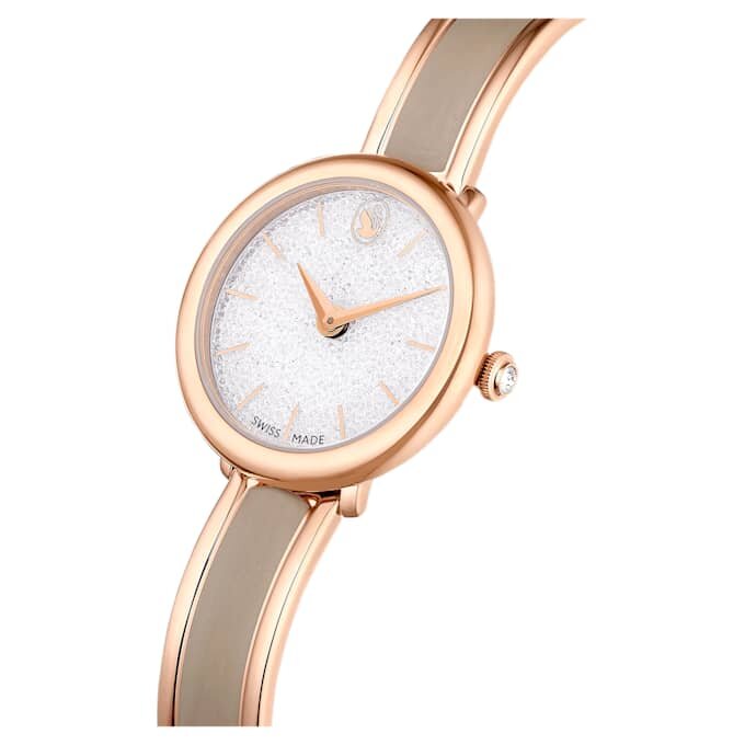 Montre-bracelet Crystalline « Swiss Made », bracelet en métal, beige, finition couleur or rose Montre-bracelet Crystalline « Swiss Made », bracelet en métal, beige, finition couleur or rose
