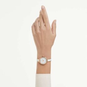 Montre-bracelet Crystalline « Swiss Made », bracelet en métal, blanche, finition dorée rose
