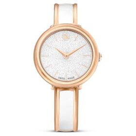 Montre-bracelet Crystalline « Swiss Made », bracelet en métal, blanche, finition dorée rose