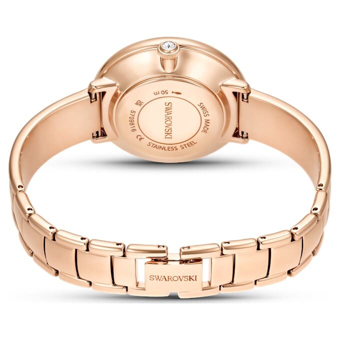 Montre-bracelet Crystalline « Swiss Made », bracelet en métal, blanche, finition dorée rose Montre-bracelet Crystalline « Swiss Made », bracelet en métal, blanche, finition dorée rose