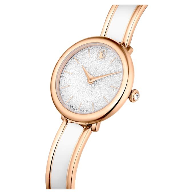 Montre-bracelet Crystalline « Swiss Made », bracelet en métal, blanche, finition dorée rose Montre-bracelet Crystalline « Swiss Made », bracelet en métal, blanche, finition dorée rose