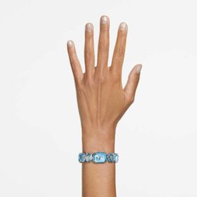 Montre à bracelet à facettes octogonales, bleue, acier inoxydable