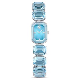 Montre à bracelet à facettes octogonales, bleue, acier inoxydable