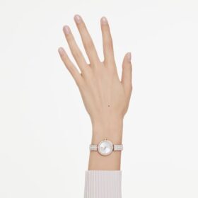 Montre-bracelet Matrix Pearl, fabrication suisse, bracelet en cristaux, blanc, finition dorée