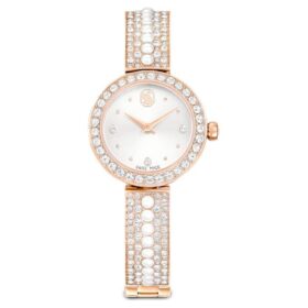 Montre-bracelet Matrix Pearl, fabrication suisse, bracelet en cristaux, blanc, finition dorée